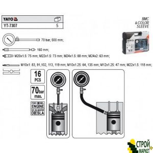 Compression pressure gauge in diesel engines 16 units. YT-7307 Yato