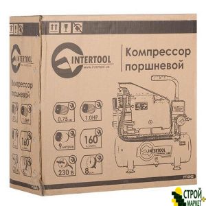 Компресор 9л, 0.75кВт, 1.0HP, 220 В, 8атм, 160л -мін PT-0002 Intertool