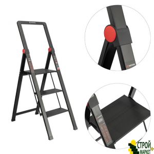 Aluminum Ladder "Black Slim", step 3, the height of the upper stage 684mm, 150 kg, STORM LT-5003 Intertool