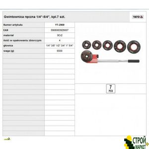 Pipe die stock 6 pcs. YT-2900 Yato