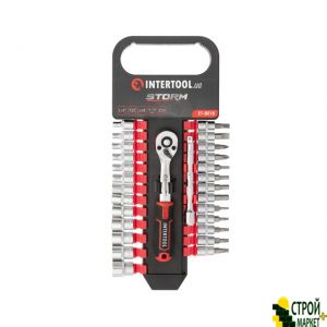 Set of heads 1/4 "4-14 mm., TORX, PH, HEX, FD, extension, the handle ratchet tooth 72, 28ed., Cr-V STORM ET-8018 Intertool