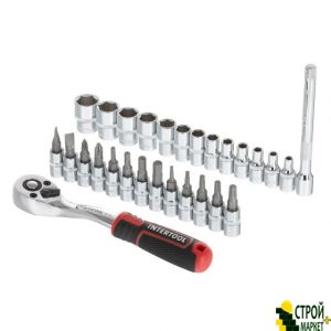 Set of heads 1/4 "4-14 mm., TORX, PH, HEX, FD, extension, the handle ratchet tooth 72, 28ed., Cr-V STORM ET-8018 Intertool