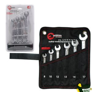 Combination wrench set, 6 pcs 8mm; 10mm; 12mm; 13mm; 14mm; 17mm; PROF DIN3113 XT-1001 Intertool