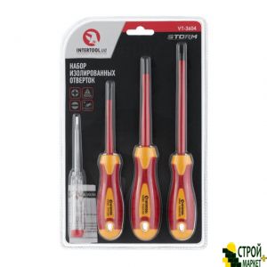 Set of insulated screwdrivers with a screwdriver indicator 4 units VDE (SL1.0 * 5.5 * 125mm, 80mm * PH1, PH2 * 100mm screwdriver indicator.), STORM VT-3604 Intertool