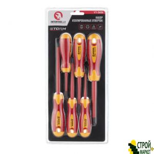 Set of insulated screwdrivers 6 pcs VDE (SL0.4 * 2.5 * 75mm, SL0.8 * 4.0 * 100mm, SL1 * 5.5 * 125mm, PH0 * 60mm, PH1 * 80mm, PH2 * 100mm), STORM VT-3606 Intertool