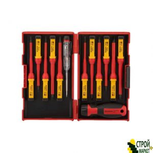 Set of insulated screwdrivers with a screwdriver indicator 14 units VDE (SL0.5 * 3.0 * 100mm, SL0.8 * 4.0 * 100mm, SL1.0 * 5.5 * 100mm, SL1.2 * 6.5 * 100mm, PH1 * 80mm, PH2 * 100 VT -3614 Intertool