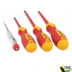 Set of insulated screwdrivers with a screwdriver indicator 4 units VDE (SL1.0 * 5.5 * 125mm, 80mm * PH1, PH2 * 100mm screwdriver indicator.), STORM VT-3604 Intertool