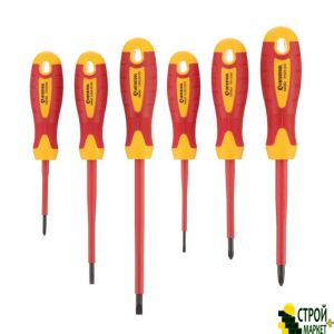 Set of insulated screwdrivers 6 pcs VDE (SL0.4 * 2.5 * 75mm, SL0.8 * 4.0 * 100mm, SL1 * 5.5 * 125mm, PH0 * 60mm, PH1 * 80mm, PH2 * 100mm), STORM VT-3606 Intertool