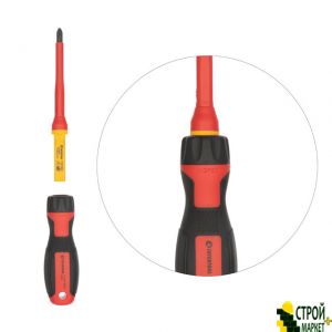 Set of insulated screwdrivers with a screwdriver indicator 14 units VDE (SL0.5 * 3.0 * 100mm, SL0.8 * 4.0 * 100mm, SL1.0 * 5.5 * 100mm, SL1.2 * 6.5 * 100mm, PH1 * 80mm, PH2 * 100 VT -3614 Intertool