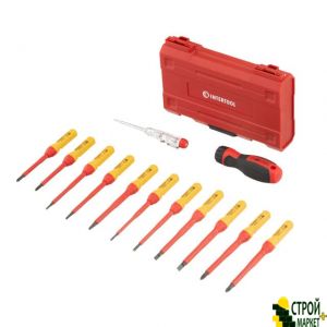 Set of insulated screwdrivers with a screwdriver indicator 14 units VDE (SL0.5 * 3.0 * 100mm, SL0.8 * 4.0 * 100mm, SL1.0 * 5.5 * 100mm, SL1.2 * 6.5 * 100mm, PH1 * 80mm, PH2 * 100 VT -3614 Intertool