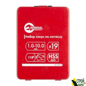 Набір свердел по металу HSS 19шт 1.0-10.0, полірована сталь SD-0119 Intertool