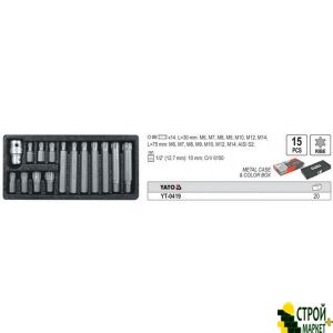Набор отверточных насадок Ribe M6-M14 с переходником 1/2 15 шт YT-0419 Yato