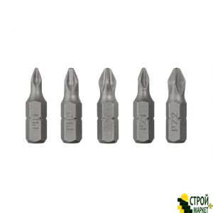 Набор отверточных насадок PH1, PH2, PZ1, PZ2 1/4"*25мм, S2, уп. 5шт., STORM VT-0210 Intertool