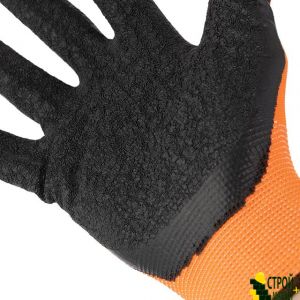 Glove knitted synthetic orange, covered with black embossed latex on the palm 9 "SP-0120 Intertool