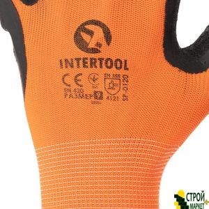 Glove knitted synthetic orange, covered with black embossed latex on the palm 9 "SP-0120 Intertool