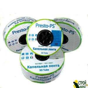 Капельная лента Presto-PS эмиттерная 3D Tube капельницы через 20 см, расход 2.7 л/ч, длина 1000 м (3D-20-1000)