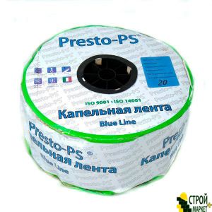 Капельная лента Presto-PS щелевая Blue Line отверстия через 20 см, расход воды 2,4 л/ч, длина 1000 м (BL-20-1000)