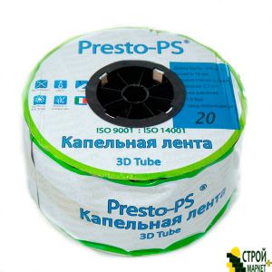 Капельная лента Presto-PS эмиттерная 3D Tube капельницы через 20 см расход 2.7 л/ч, длина 500 м (3D-20-500)