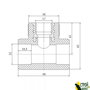 Трійник з PPR 32х1 / 2 "х32, внутрішнє різьблення SD00009248 Blue Ocean