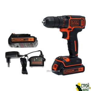 Шуруповерт-дрель аккумуляторный Black+Decker Li-Ion 18 В 1.5 Ач 30 Нм + 2 аккумулятора