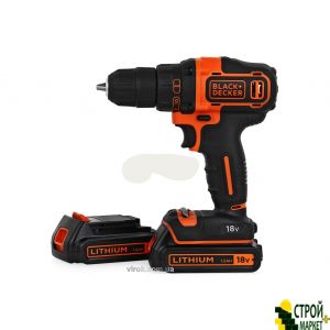 Шуруповерт-дрель аккумуляторный Black+Decker Li-Ion 18 В 1.5 Ач 40 Нм + 2 аккумулятора и кейс