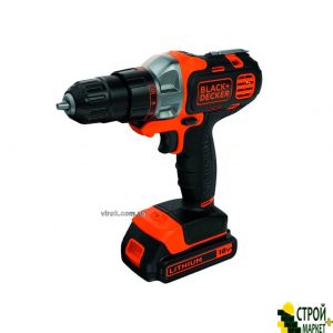 Шуруповерт аккумуляторный Black+Decker Li-Ion 18 В 1.5 Ач + 2 аккумулятора и сменные насадки и кейс