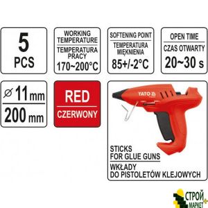 Клеевые стержни 11,2x200 мм 5шт КРАСНЫЙ YT-82434 Yato