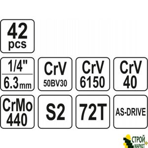 Tool kit with short and long heads 42 units. Yato YT-14481