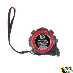 Measuring tape with a metal blade, 3m * 16mm-sided scale, nylon coating, two-sided hook with a magnet, autostop web STORM MT-0843 Intertool