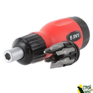 Screwdriver with a set of reversion 6ed nozzles. VT-1009 Intertool