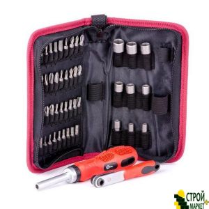 Screwdriver with set of nozzles reversionny and ratchet, a cover fabric 48ed. VT-1048 Intertool