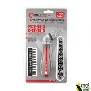 Ratchet screwdriver with cardan and a set of nozzles 21 units VT-3360 Intertool