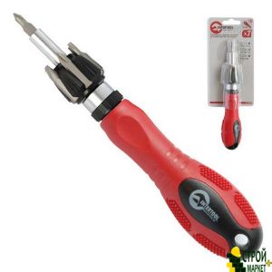 Screwdriver with a set of reversion 7ed nozzles. HT-0408 Intertool