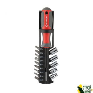 Screwdriver with a magnetic holder for nozzles 1/4 100 mm, with a set of nozzles 15 units VT-3343 Intertool