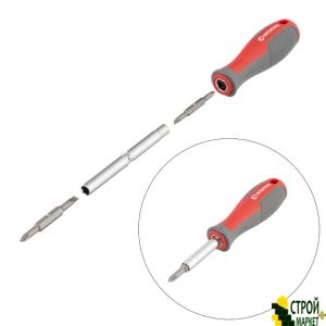 Screwdriver with bilateral interchangeable nozzles 6 in 1 (SL6.35 * 65mm, PH1 * 5mm, SL8.0 * 75mm, PH2 * 6mm hexagon 6mm, 8mm VT-3341 Intertool